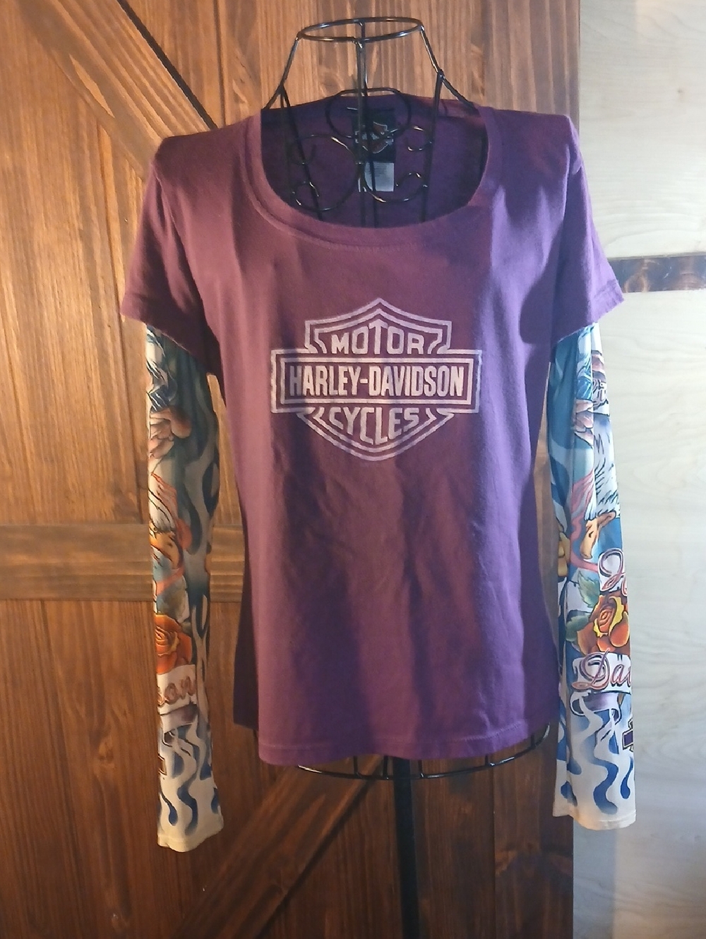 Harley-Davidson Purple Short-Sleeve Tee with Printed Long-Sleeve Layer